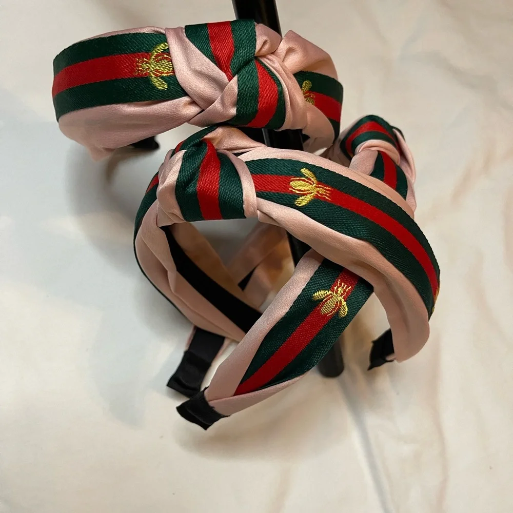 ❌SOLD OUT❌❌Pink Bee Headband- Red/Green Stripes - Picture 1 of 4